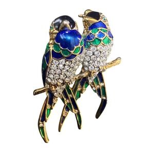 Parrot Brooch Pin Rhinestone Bird Jewelry‎ Enamel Gold Tone